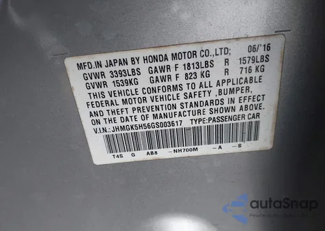 2016 Honda Fit Lx из США, поврежденный, VIN JHMGK5H56GS003617